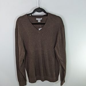 SOLD Mens L Brown Sweater Supima Cotton Cremieux Signature Long Sleeve Thin Knit